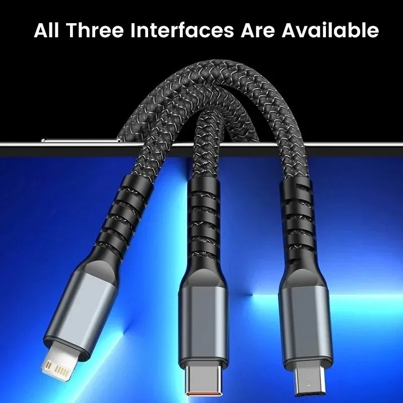 Cable de carga rápida transparente 3 en 1 de 100 W (Tipo C, USB, Micro USB)