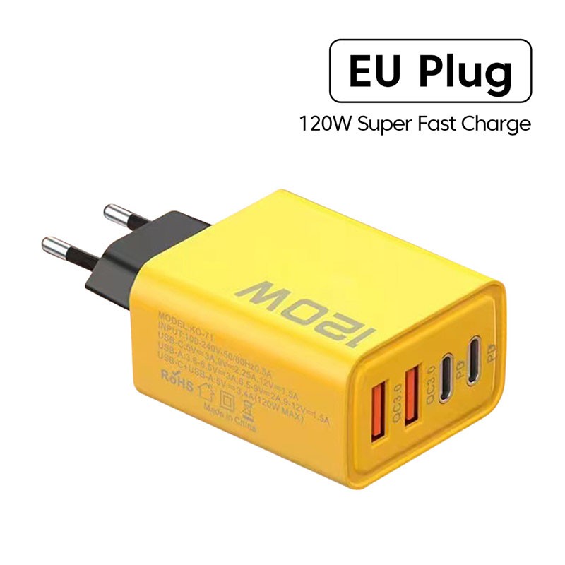 Cargador USB-C PD de 4 puertos y 120 W - Adaptador de carga rápida 3.0