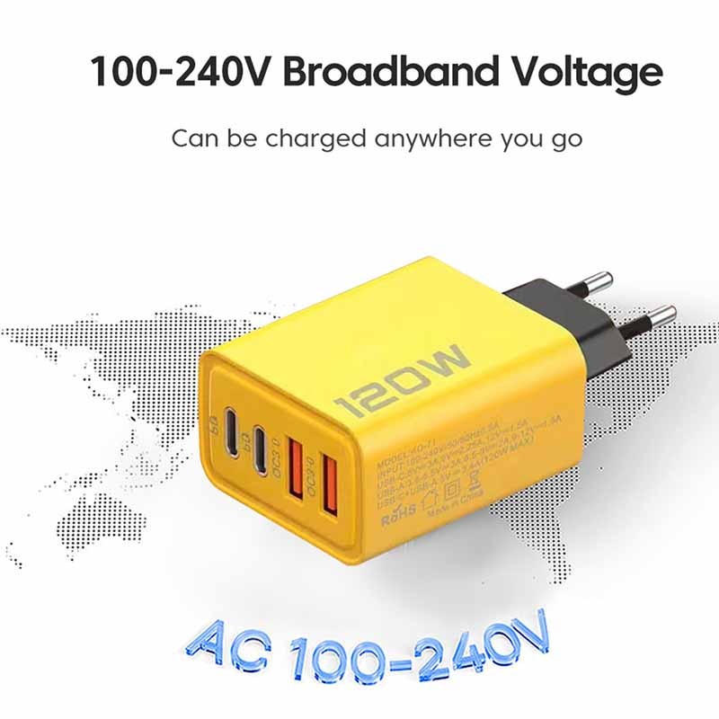 Cargador USB-C PD de 4 puertos y 120 W - Adaptador de carga rápida 3.0
