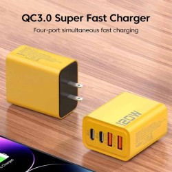 Cargador USB PD GaN de 3 puertos y 65 W: adaptador de carga de alta velocidad con cable USB-C a Tipo-C