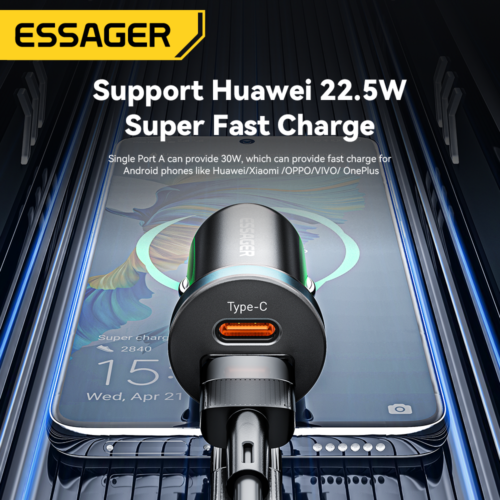 Cargador USB para coche Essager de 30 W - Carga rápida 4.0/3.0 con PD