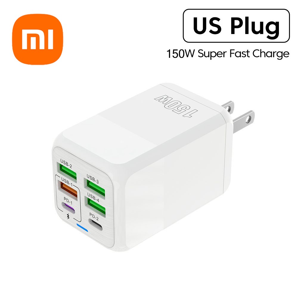Cargador rápido de pared Xiaomi de 150 W y 6 puertos - PD QC 3.0