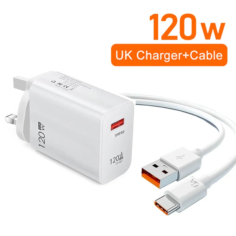 Cargador ultrarrápido original de 120 W con cable de carga turbo USB tipo C de 6 A