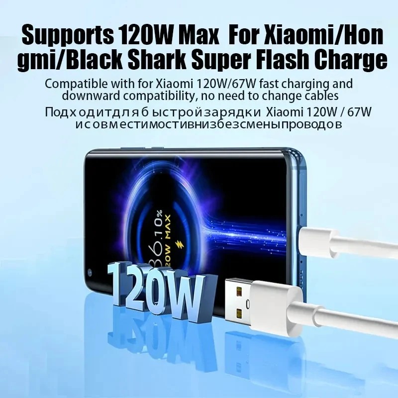 Cargador ultrarrápido original de 120 W con cable de carga turbo USB tipo C de 6 A