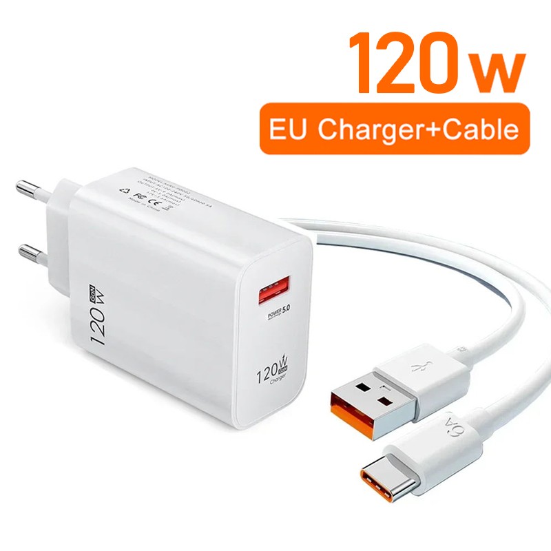 Cargador ultrarrápido original de 120 W con cable de carga turbo USB tipo C de 6 A