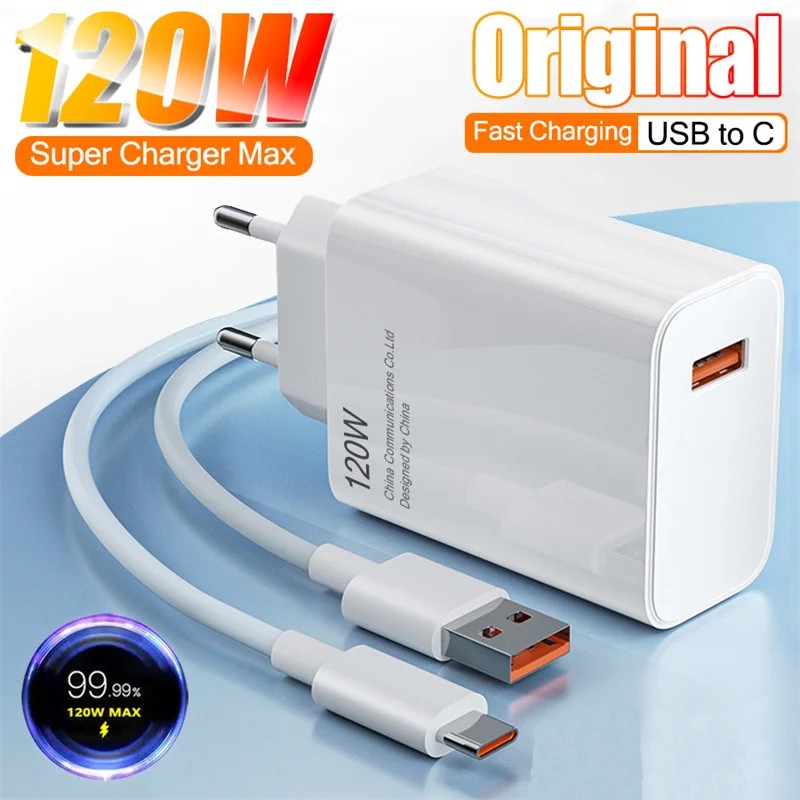 Cargador ultrarrápido original de 120 W con cable de carga turbo USB tipo C de 6 A