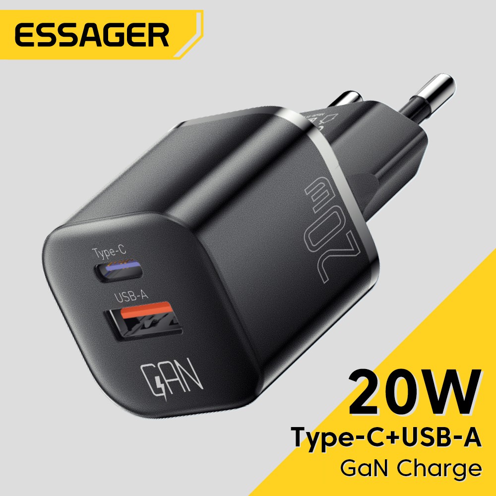 Cargador USB tipo C Essager GaN de 20 W - Carga rápida PD QC 3.0