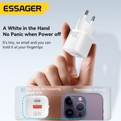 Cargador USB tipo C Essager GaN de 20 W - Carga rápida PD QC 3.0