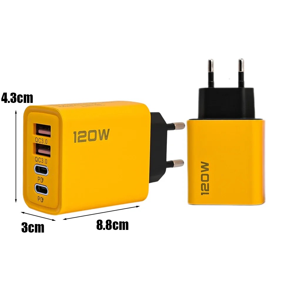 Cargador USB-C PD de 4 puertos y 120 W - Adaptador de carga rápida QC3.0