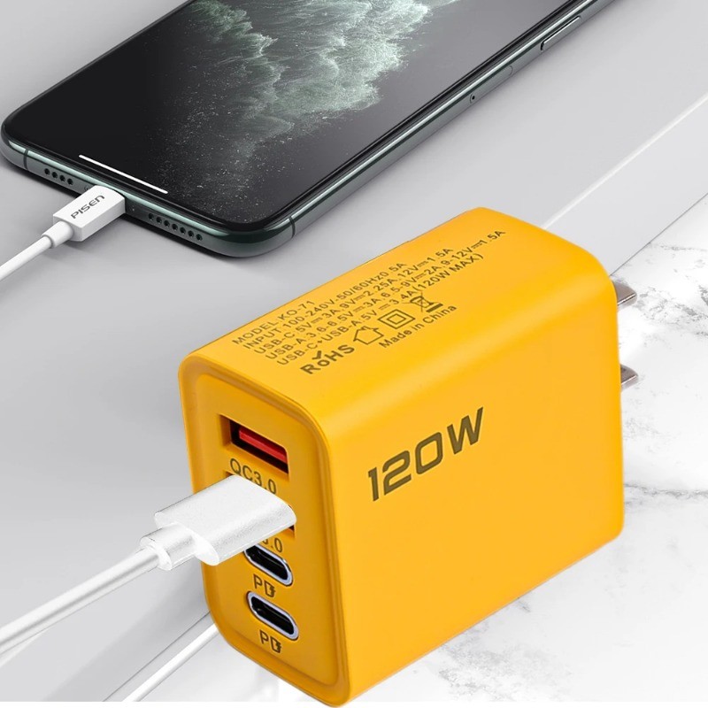 Cargador USB-C PD de 4 puertos y 120 W - Adaptador de carga rápida QC3.0