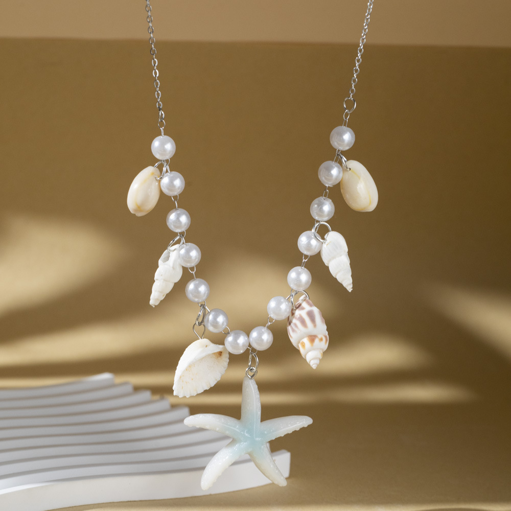 Collar de concha de perla y estrella de mar, cadena de clavícula de concha de moda