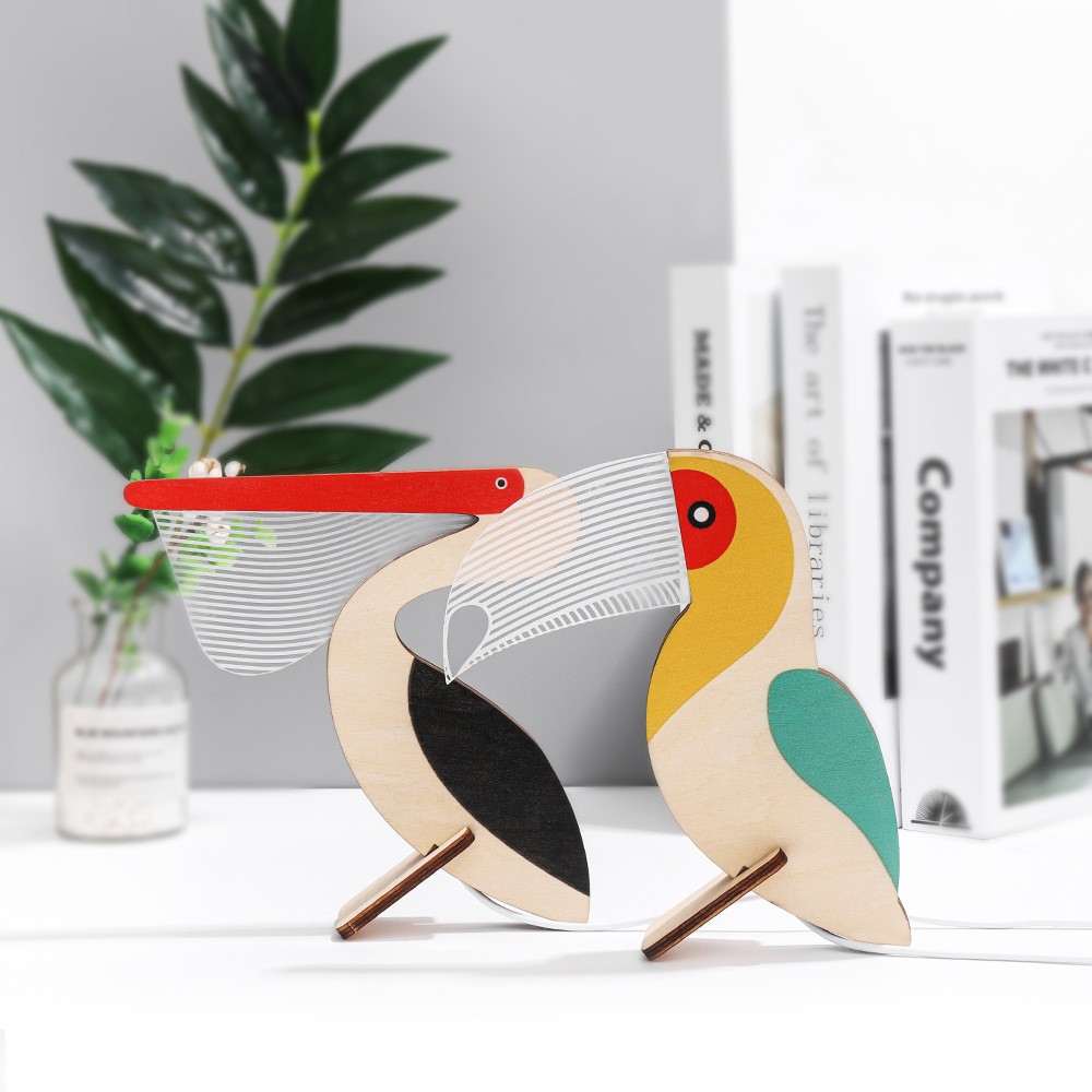 Lámpara de madera con luz nocturna LED de animales