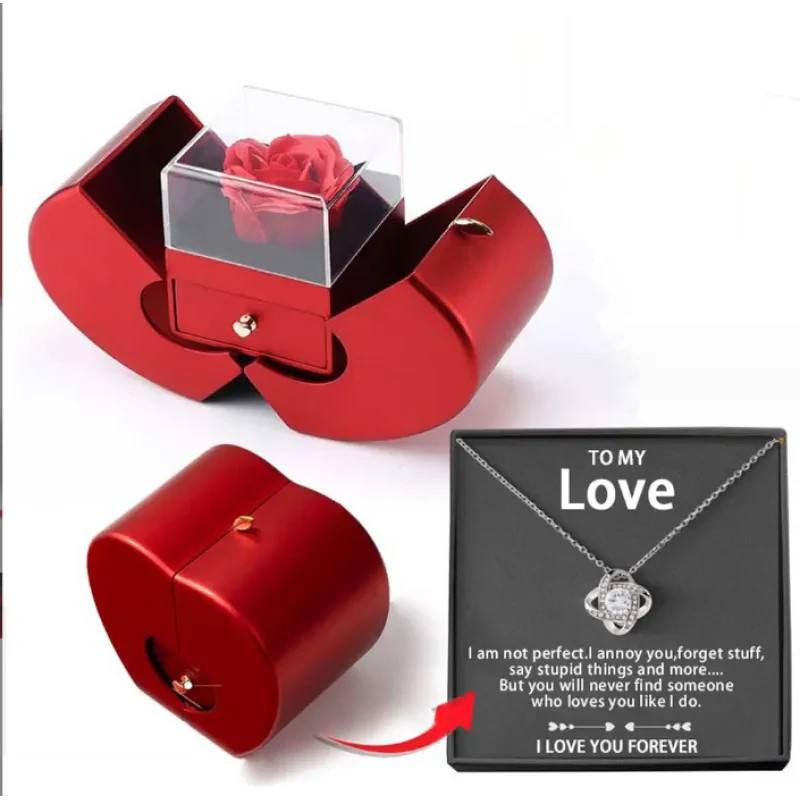 Caja de rosas artificiales con collar
