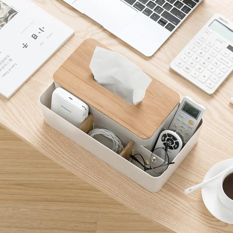 Caja de almacenamiento para mesa de café con control remoto, caja de pañuelos
