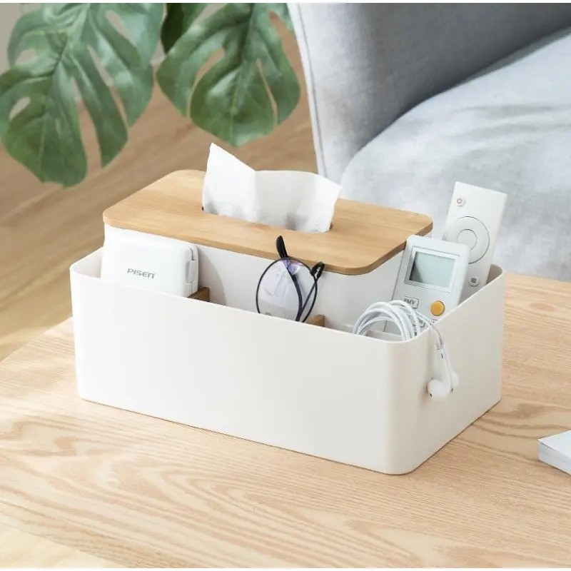 Caja de almacenamiento para mesa de café con control remoto, caja de pañuelos