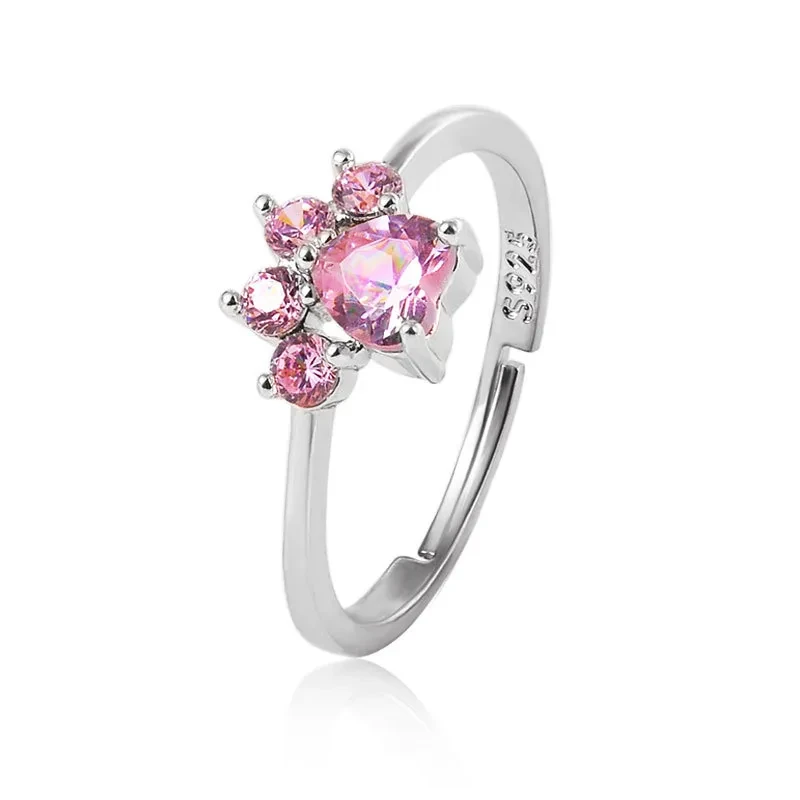 Anillo ajustable de cristal rosa Enchanted Paws