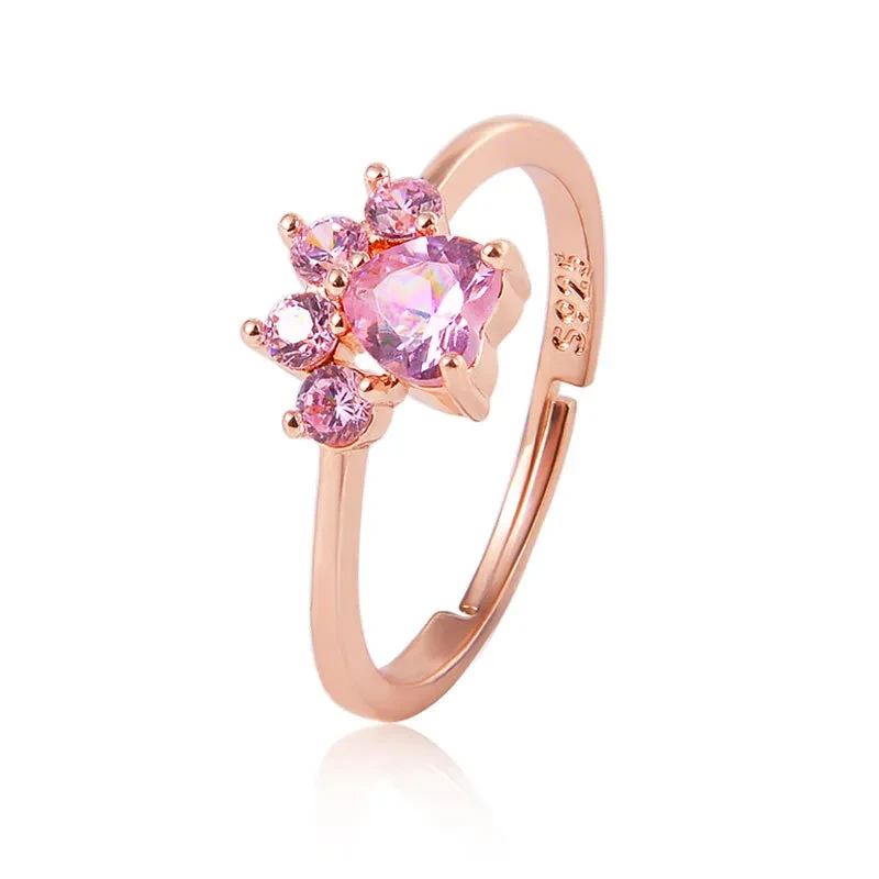 Anillo ajustable de cristal rosa Enchanted Paws