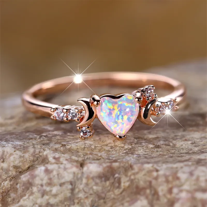 Anillo de ópalo de corazón celestial