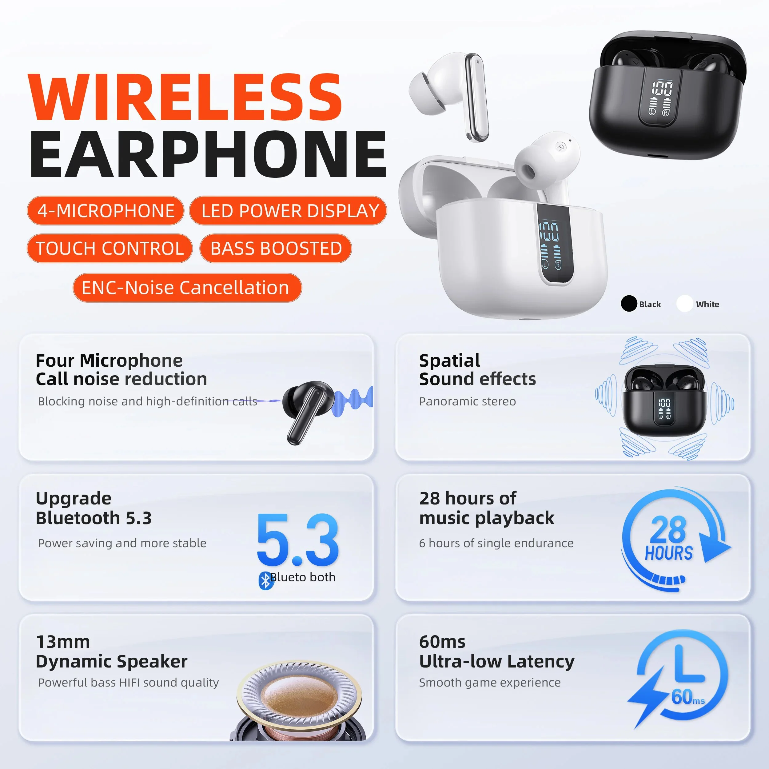 Auriculares inalámbricos QERE E50 - Auriculares TWS Bluetooth 5.3