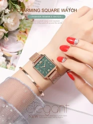 Reloj de lujo para mujer con puntero cuadrado de cuarzo