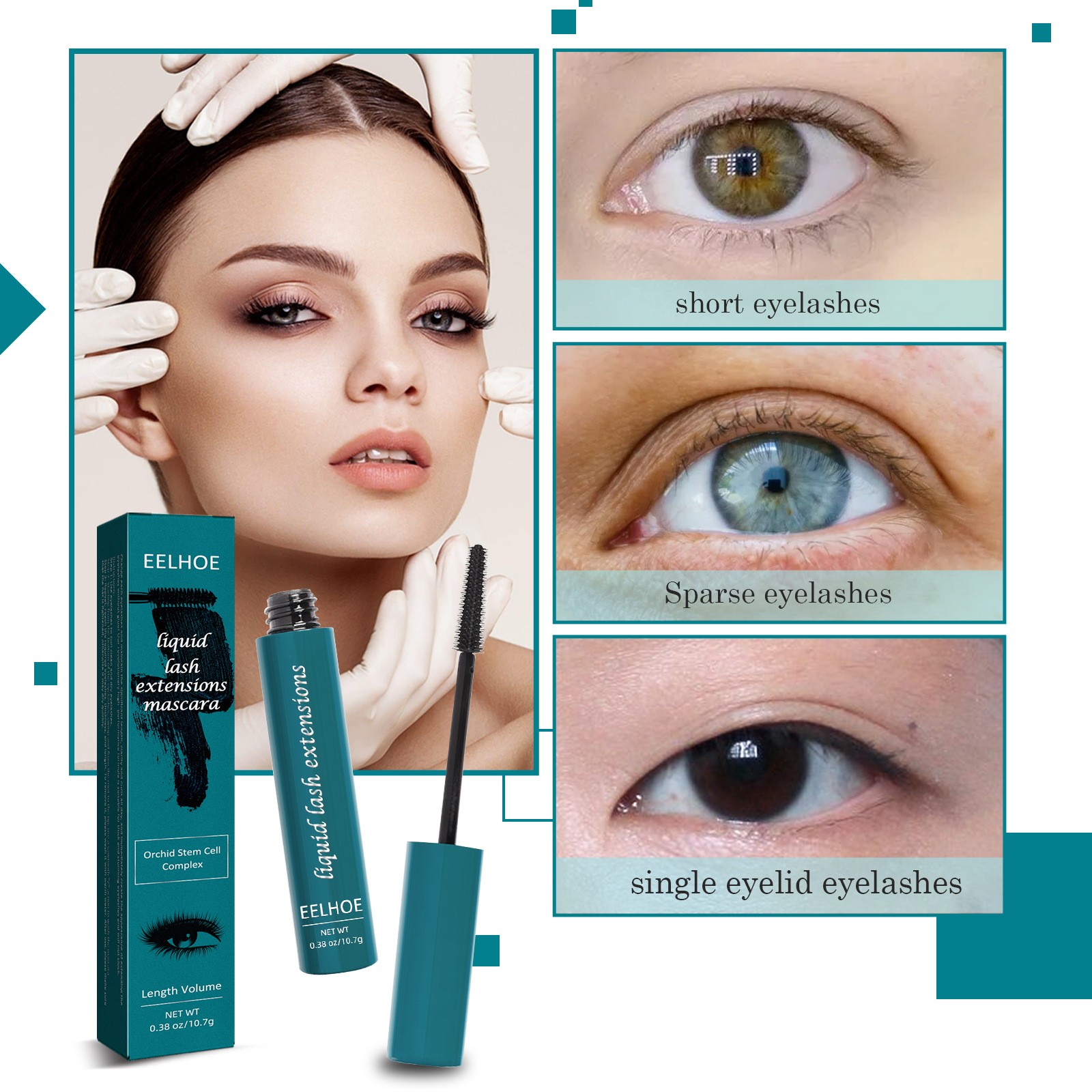 Hermoso rímel rizador, maquillaje a prueba de manchas