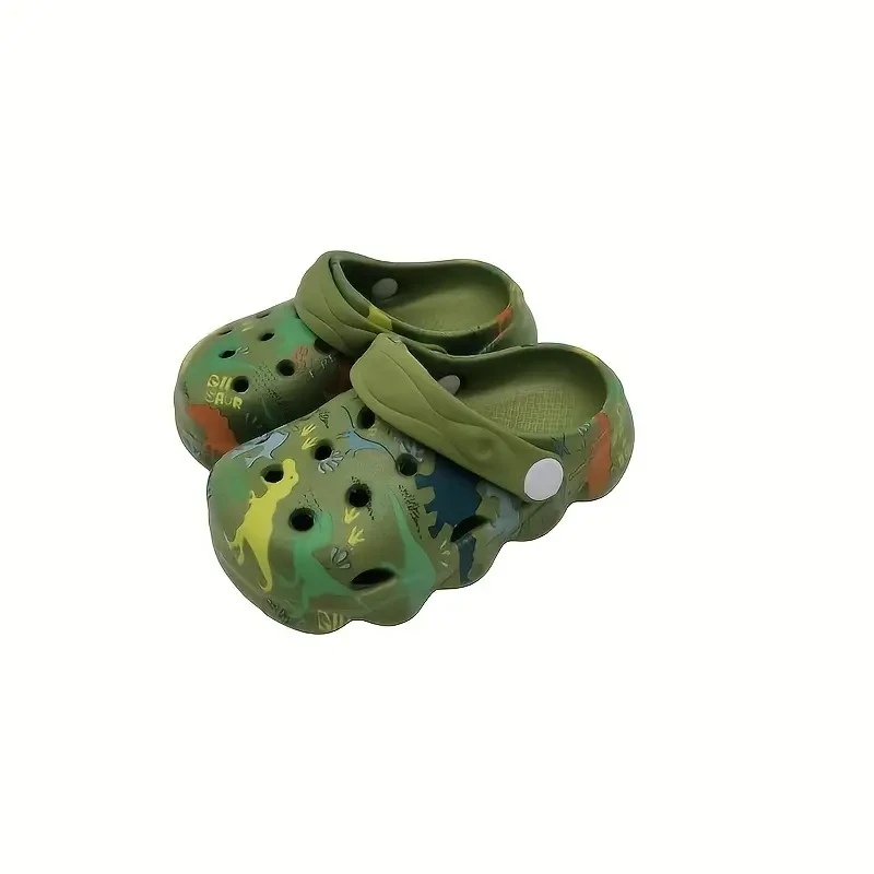 Zuecos unisex con adorable estampado de dinosaurio para niños, cómodos, antideslizantes, informales, de suela suave, transpirables y calados, ideales para actividades al aire libre.