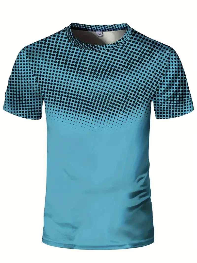 Camiseta deportiva de manga corta con cuello redondo y estampado de puntos degradados para hombre, cómoda y versátil, ideal para verano y primavera, estilo atlético y ajuste cómodo.