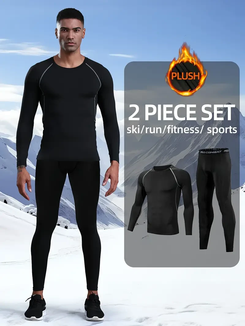 Ropa de compresión térmica para hombre: polar cálido, muy elástico, ideal para deportes de invierno y actividades al aire libre.