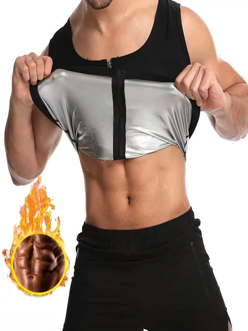 Camiseta deportiva sin mangas con cremallera para hombre, moldeadora de cuerpo para entrenamiento, camiseta de neopreno sin mangas que retiene el calor y adelgaza el cuerpo.