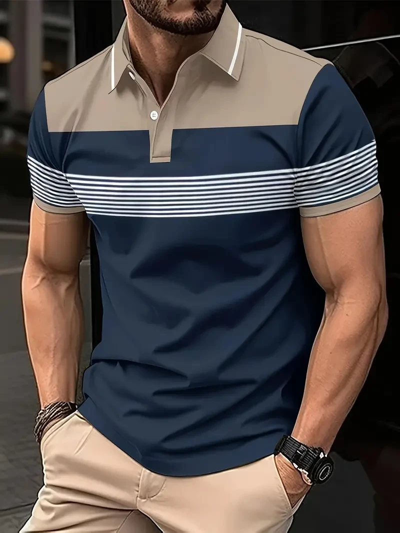 Camisa de golf para hombre, ultra transpirable, con bloques de color, elegante, de manga corta con botones y cuello de solapa, camiseta de verano de primera calidad para uso informal.