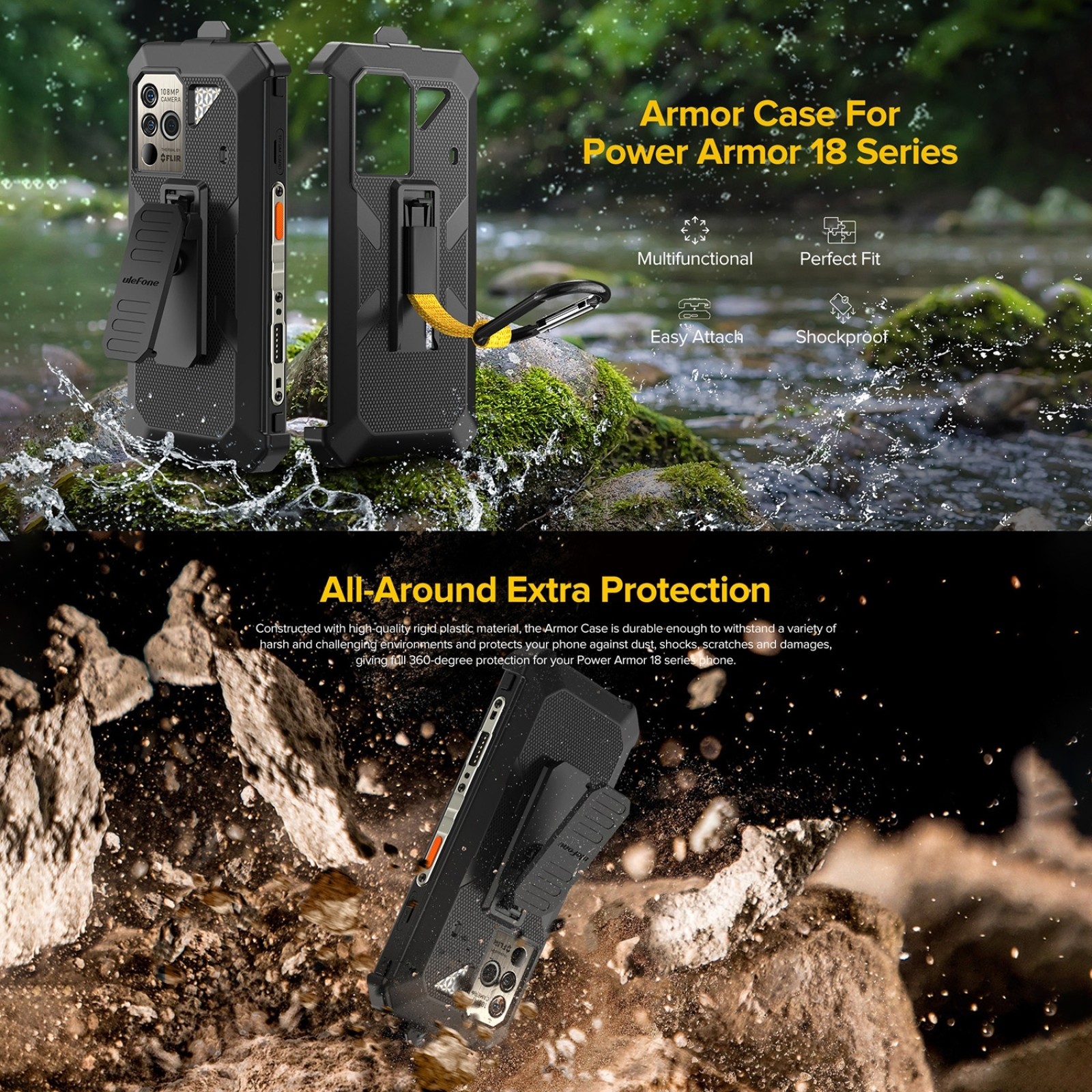 Funda protectora original para Ulefone Power Armor 18T: cubierta trasera multifuncional con clip