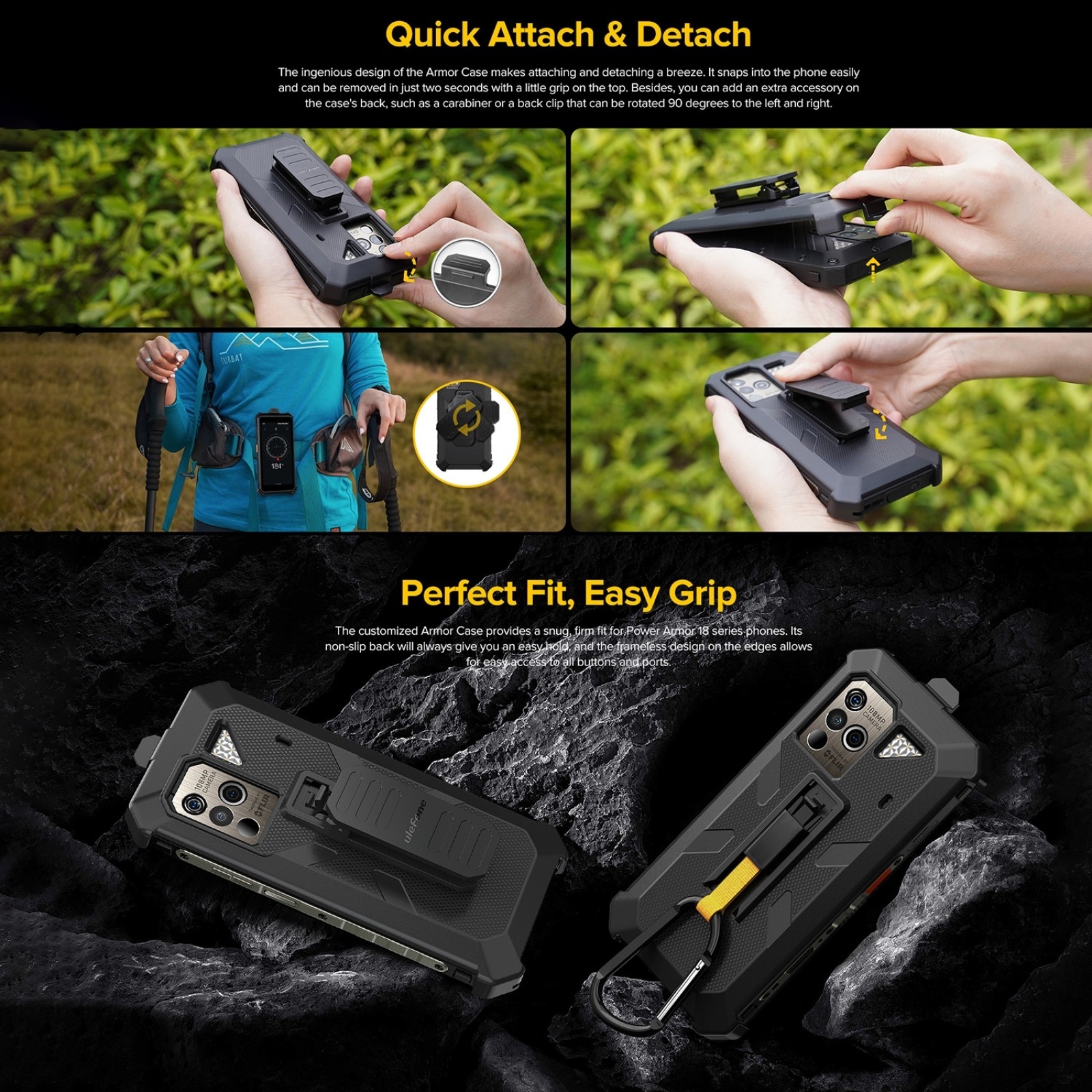 Funda protectora original para Ulefone Power Armor 18T: cubierta trasera multifuncional con clip