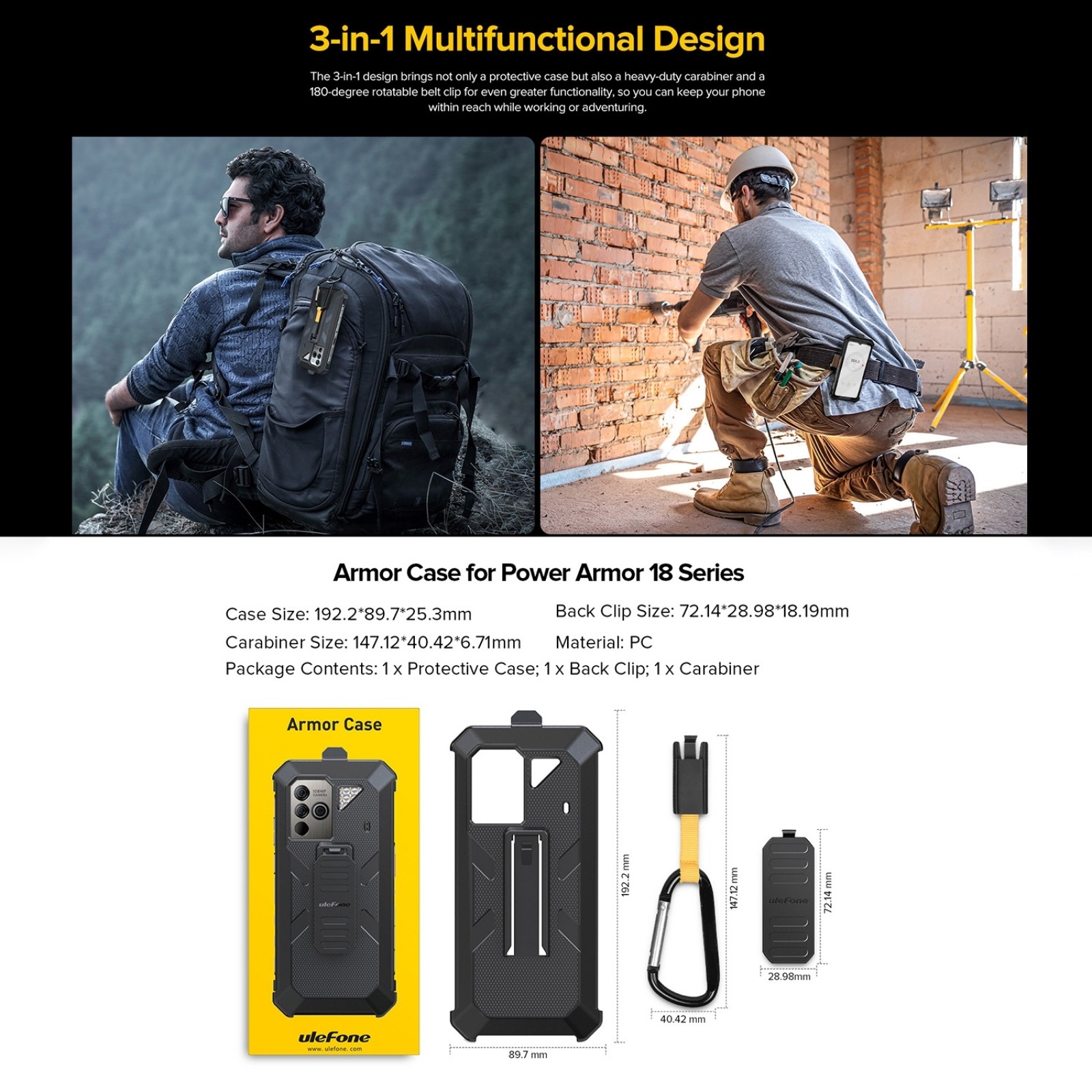 Funda protectora original para Ulefone Power Armor 18T: cubierta trasera multifuncional con clip