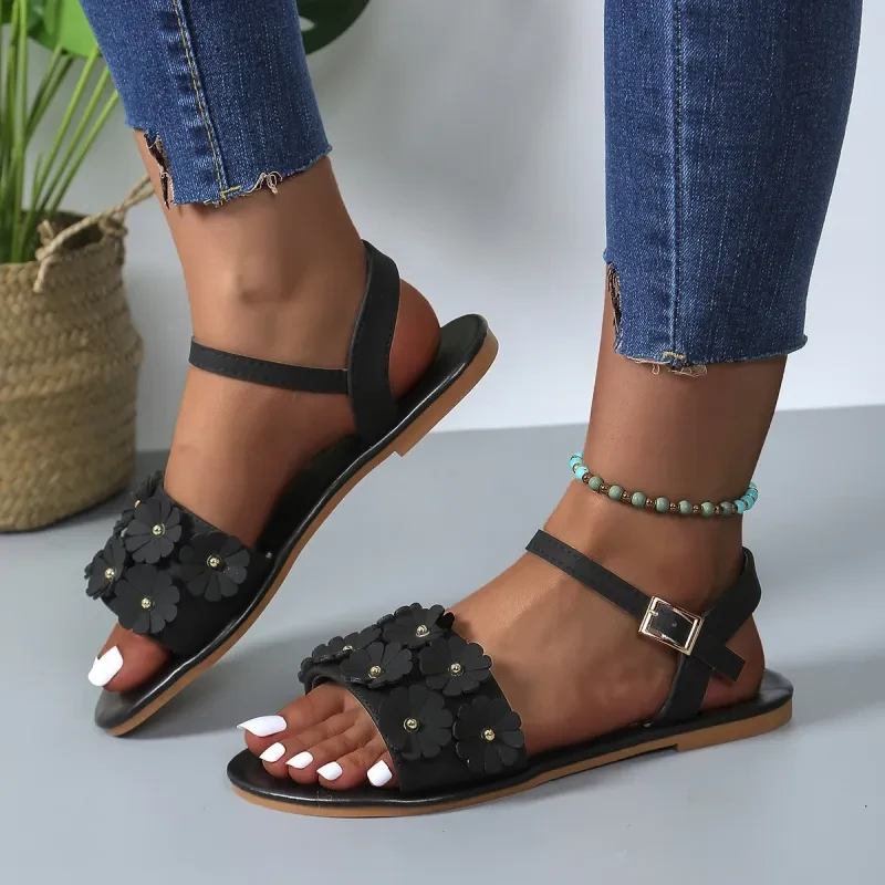 Sandalias de flores retro de verano para mujer