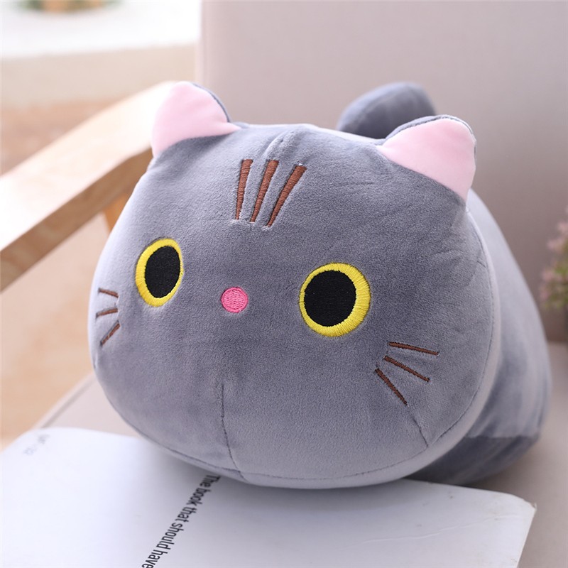 Almohada de dibujos animados de animales suaves de tamaño pequeño de 25 cm: lindo juguete de peluche de gato para regalo de cumpleaños infantil.