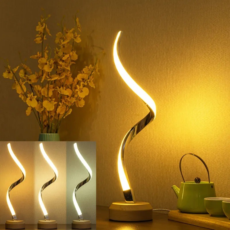 Lámpara de mesa LED en espiral - Lámpara de escritorio curva moderna