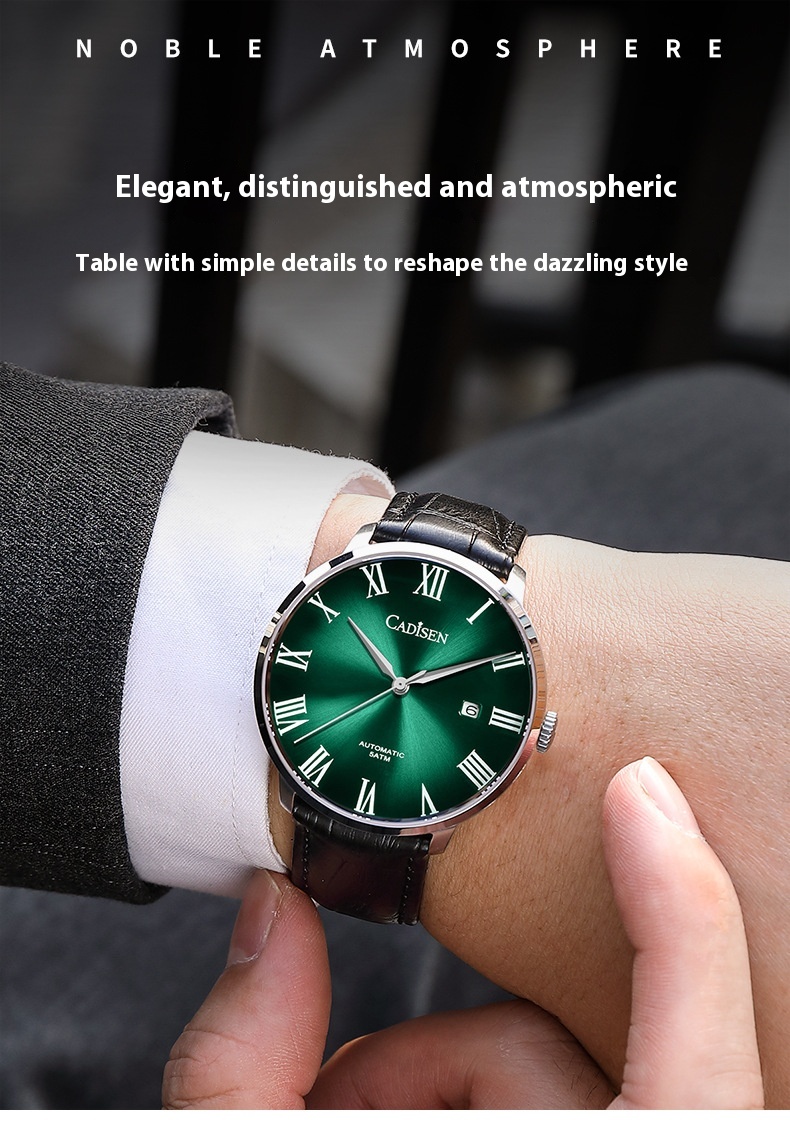 Reloj mecánico con correa de cuero de moda para hombre