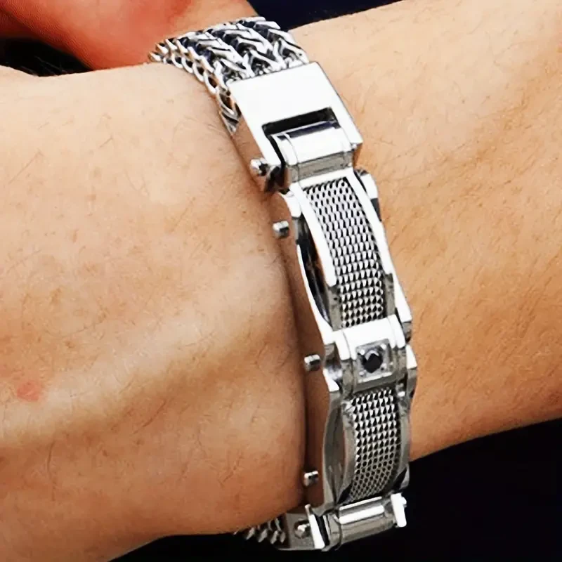 Pulsera de cadena de acero de titanio estilo hip hop para hombre