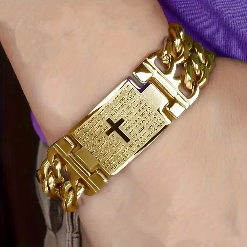 Pulsera de cadena cubana estilo punk para hombre: joyería duradera de acero inoxidable con un estilo inolvidable.
