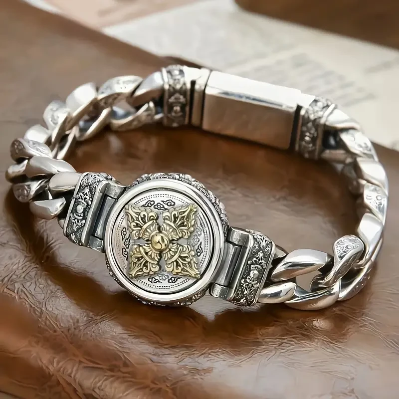 Exquisita pulsera de cobre de moda: giratoria, estilo retro, joyería de alta calidad para hombre. Sin imán, sin mosaico ni chapado.