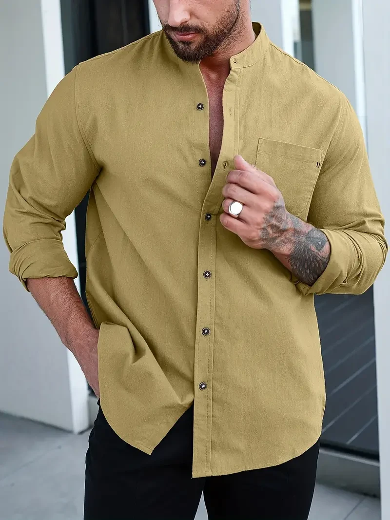 Camisa informal de algodón de manga larga con botones para hombre, primavera-verano. Detalles: 0 Camisa informal de algodón de manga larga con botones para hombre, primavera-verano. Detalles: 0