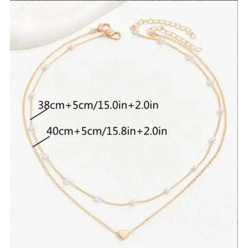 Collar de corazón de perlas gemelas de doble capa