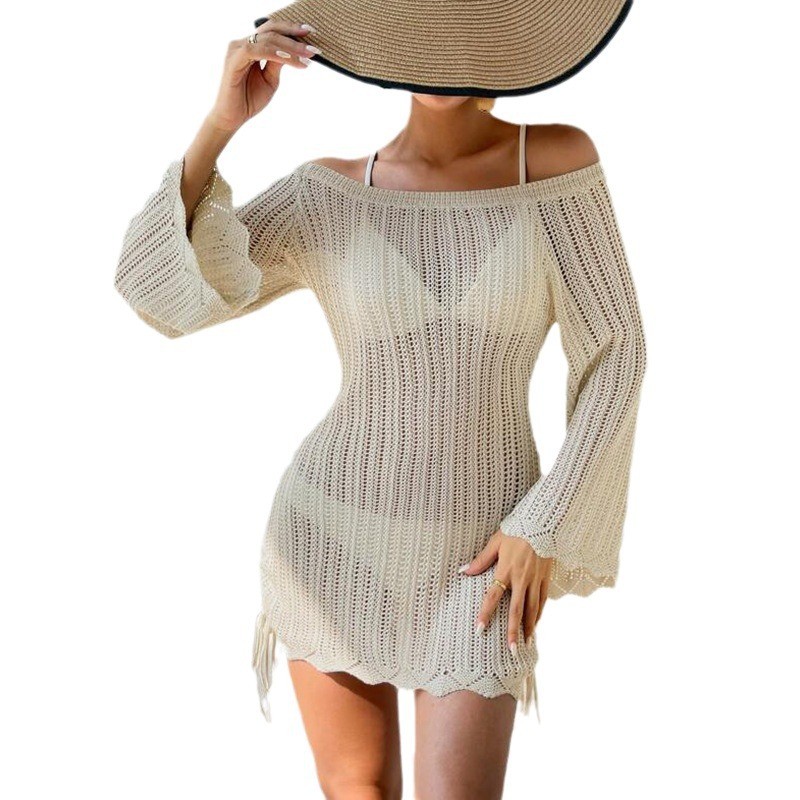 Blusa de traje de baño de bikini de playa de punto de color sólido