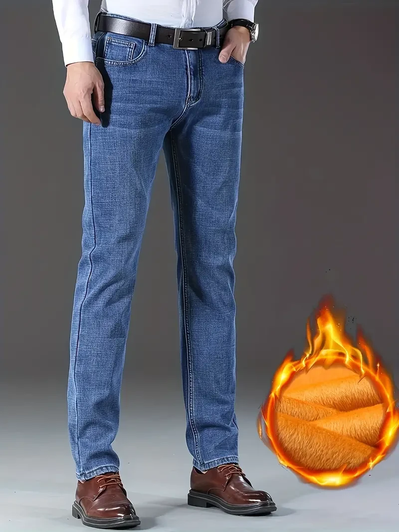 Vaqueros casuales holgados de pierna recta para hombre, elegantes con cremallera en la parte inferior y múltiples bolsillos.