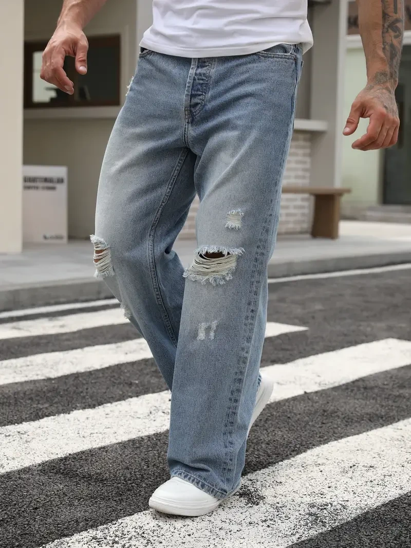 Pantalones vaqueros holgados y rotos para hombre, vaqueros de moda para el tiempo libre, ropa para hombre