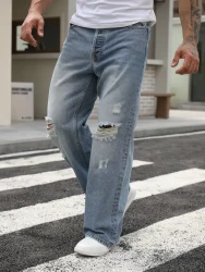 Pantalones vaqueros holgados y rotos para hombre, vaqueros de moda para el tiempo libre, ropa para hombre