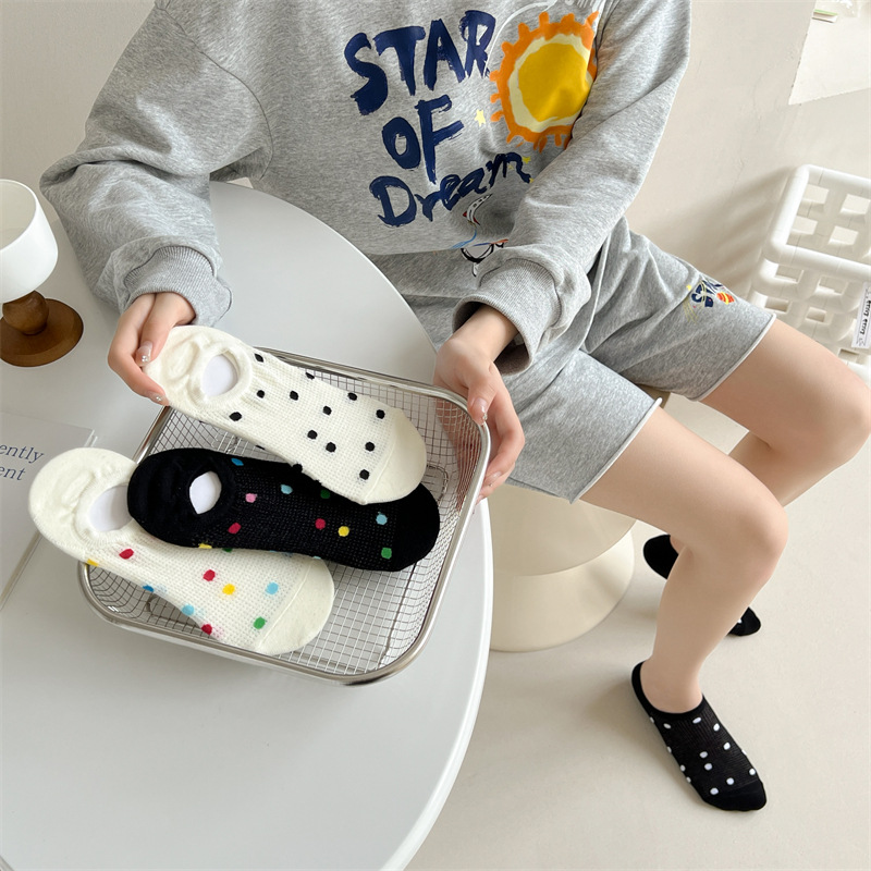 Calcetines bajos de algodón con lunares de colores para mujer