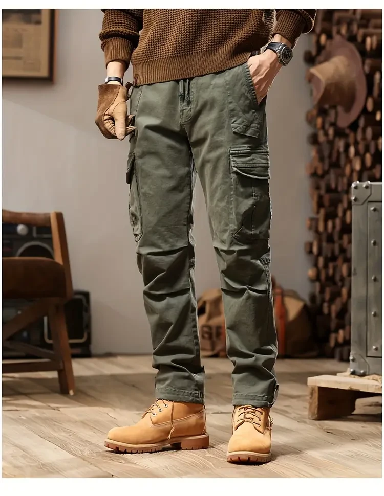 Pantalones rectos elegantes para hombre con bolsillos amplios - Diseño elástico de cintura alta y cómodo para aventuras informales al aire libre