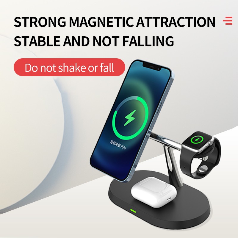 Cargador inalámbrico magnético 3 en 1: estación de carga rápida para iPhone, Apple Watch y AirPods