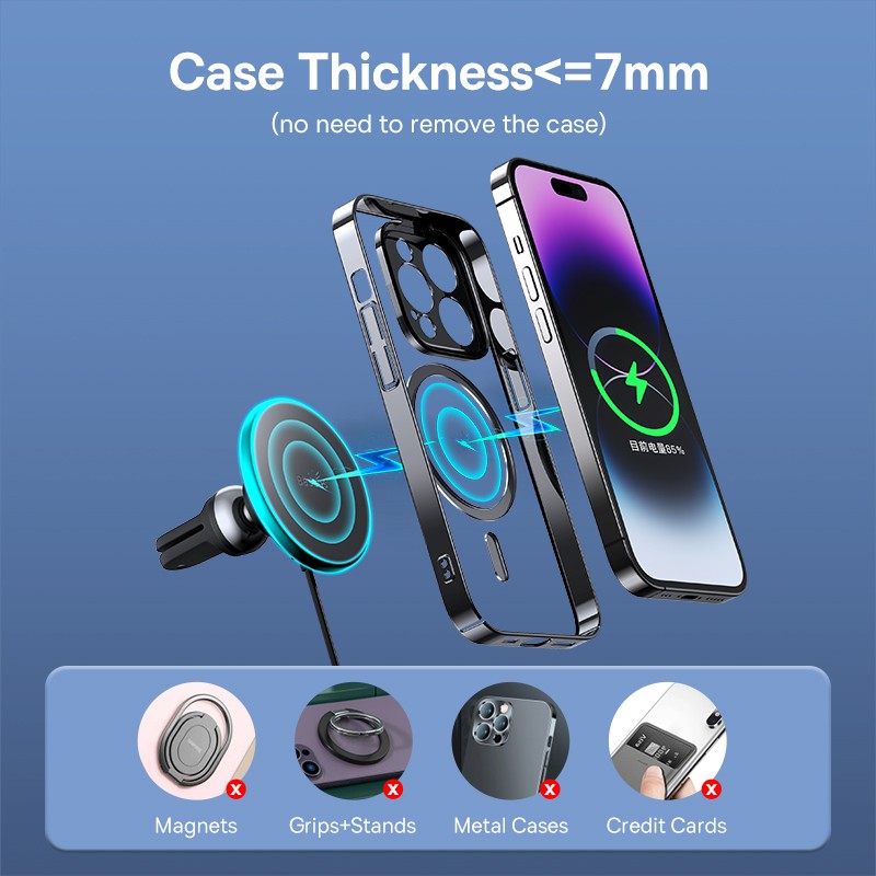 Baseus - Soporte magnético inalámbrico para coche (carga rápida de 15 W) para iPhone 15, 14 y 13 Pro Max